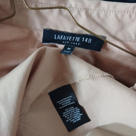 Lafayette 148 New York Women's Camel Tan V Neck Pullover Poplin Blouse Top M - Picture 3 of 3